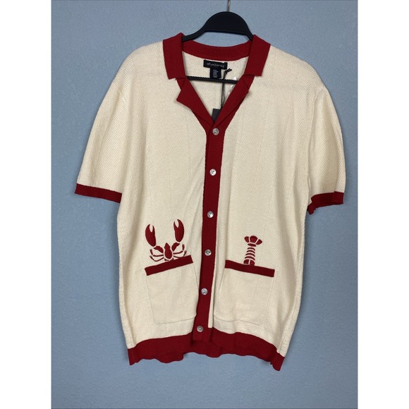 NWT AOR Art of Rhetoric Polo Mens M Button Up Knit Cardigan Short Sleeve Lobster - Picture 1 of 8